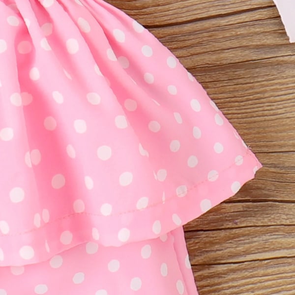 2st Baby Girl Spets Polka Dots Ruffle Top och Shorts Set Pink 12-18Months