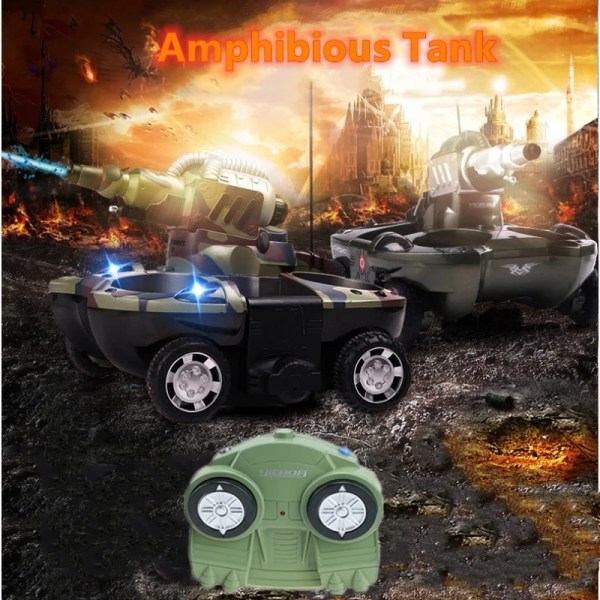 Bilbåtstank 3-i-1 Amfibie RC Battle Tank Dual Mode Switch Shooting Vattenintegrerad botten Vattentät elektrisk RC-leksak för barn Water Jet Tank