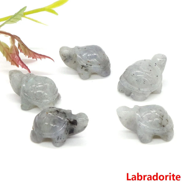 1" Mini Turtle Sköldpadda Naturstenar Helande Kristaller snidade djurfigurer Hantverk DIY-smycken Heminredning Prydnadsföremål Partihandel Labradorite 20pcs