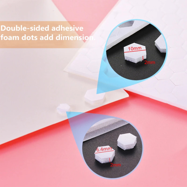 2 mm tjock 6,4 mm / 10 mm bredd Dubbelsidig 3D-skumprickar Hexagon-lim för gör-det-själv-skakkortstillverkning Scrapbooking-hantverkstillbehör 15sheets10mmand6.4mm