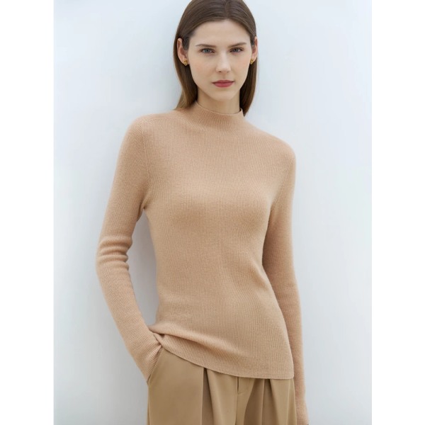 Minimalistiska stickade tröjor dam 2023 våren Turtleneck Elegant mode Slim Strecth Pullover Toppar 12371094 Camel L