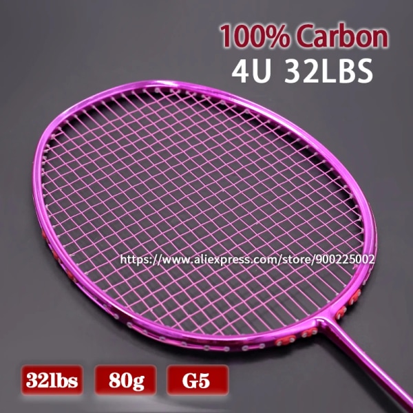 Högspänning 32LBS 100% kolfiber badmintonracket med strängar Väskor Professionell 4U 82G racket Speed ​​Sport för vuxna Orange