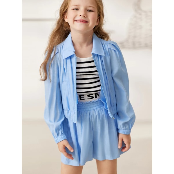 Barn Barn Tunna Solskyddande kläder för tjejer 2023 Höstnya tjejer Casual Lösa shorts 22351003/22351004 blue coat 120cm