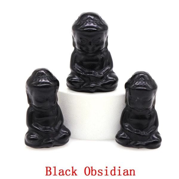 Buddhastaty Naturstenar Reiki Healing Kristaller, Andlig tro Figurine Be Rikedom Lucky Crafts Hem pärla dekoration 1,2" Black Obsidian 5 pcs