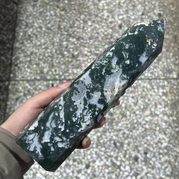 Stor Moss Agate Crystal Tower Naturlig Aquatic Agate Crystal Wand Reiki Healing 800-850g