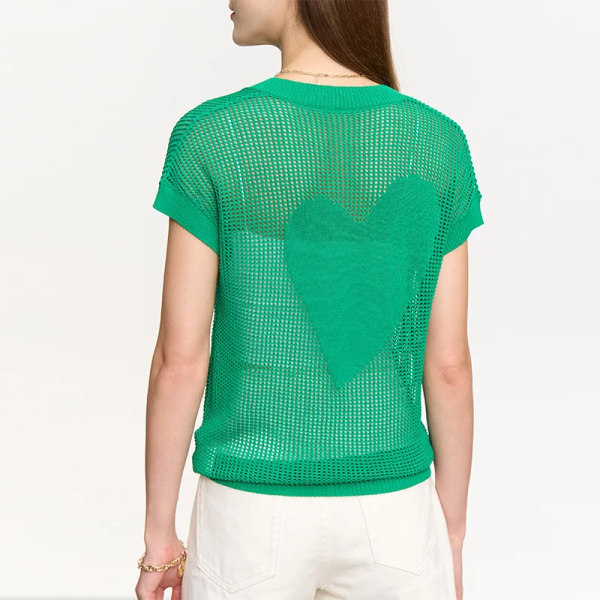 Minimalism Solid V-hals Slim Knitwear 2023 Summer Hollow Out Heart Jacquard Stickad Ärmlös Damkläder 12342463 green M