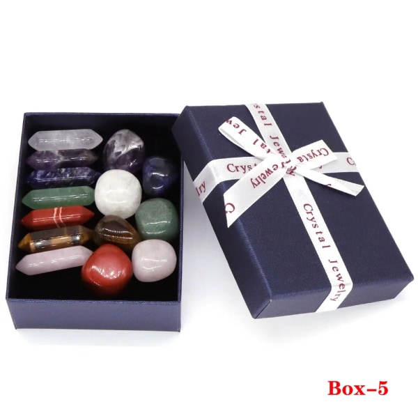 14 st/ set Sten presentförpackning Naturlig ädelsten Kristall Reiki Healing Quartz 7 Chakra Energi Mineral Hem Feng Shui Dekoration Hantverk Box-5 5 Set