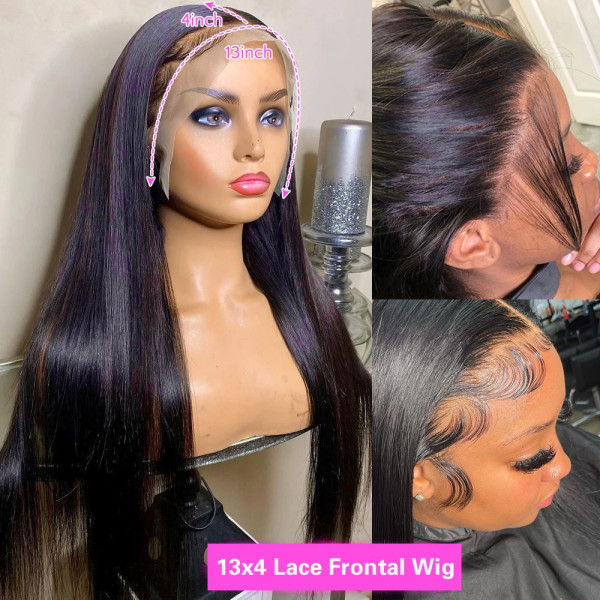 30 tum rakt främre människohår spetsperuker ben rakt människohår peruk Transparent frontal människohår peruker för kvinnor 10inches 4x4 Lace Wig