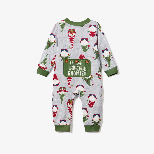 Julfamilj Matchande Gnome All-over Print Långärmad Romper Pyjamas Set (Flamsäker) Green MenXXL