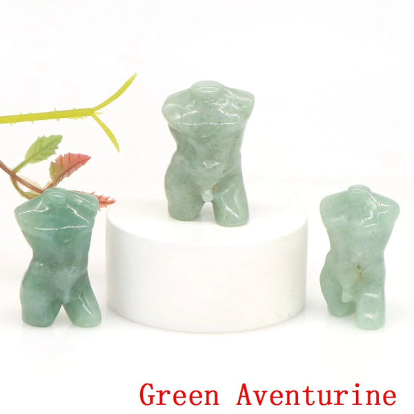 1,3" manlig modell Halvkroppsstaty Naturlig ametist Kristall Healing Stone Carving Minifigurer Heminredning Hantverk Sexiga kärlekspresenter Green Aventurine 5pcs