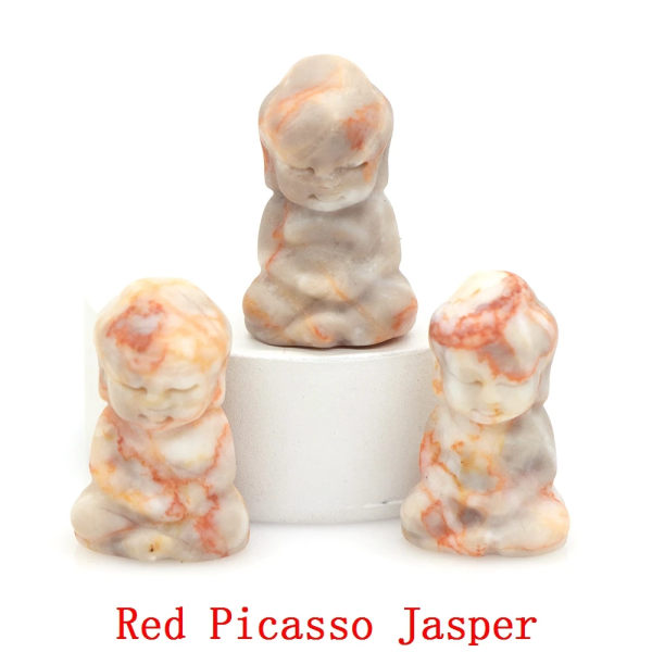 Buddhastaty Naturstenar Reiki Healing Kristaller, Andlig tro Figurine Be Rikedom Lucky Crafts Hem pärla dekoration 1,2" Red Picasso Jasper 10 pcs