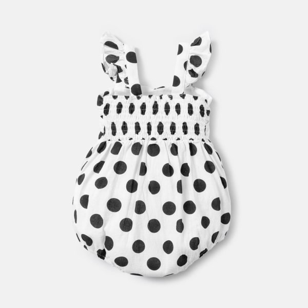 Baby Girl 100% bomull Polka Dot Print Flutter-sleeve Ruched Romper PinkyWhite 6-9Months