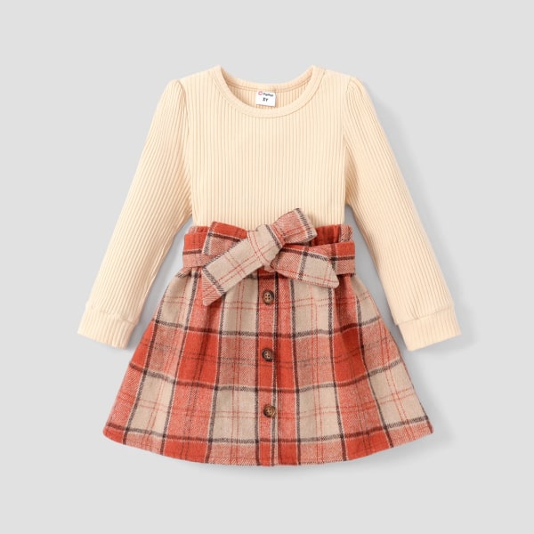 3st Toddler Girl Grid/Houndstooth Klassisk långärmad kostym-klänning Orangered 3-4Years