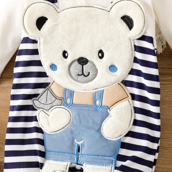 Baby Boy 95 % bomull Långärmad björndekor Randig skarvad jumpsuit Blue 3-6Months