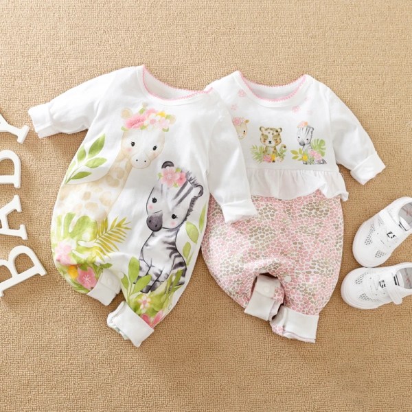 Sommar Baby Flickkläder Giraffe Zebra Print Toddler Jumpsuit Ett stycke 0-12M Nyankomst pink Newborn
