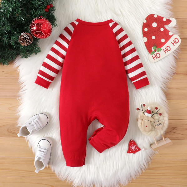 Jul Nyfödd Baby Boy Kläder New Born Overall Romper Ren Grafisk Röd Randig Långärmad jumpsuit i ett stycke Red 12-18Months