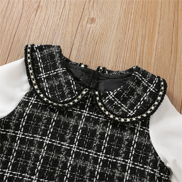 Toddler Elegant tweeddockakrage Pläd Split Långärmad klänning Black 18-24 Months