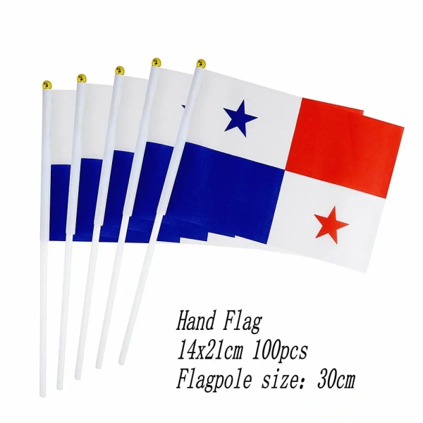 zwjflagshow Panama Handflagga 14*21cm 100st polyestertyger Panama Small Handviftande flagga med plastflaggstång för dekoration Blue and White Stripe 14x21cm 100pcs