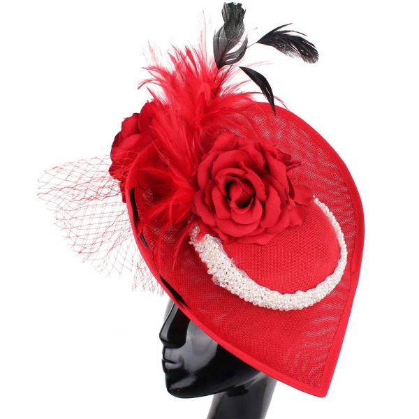 Tårformad Sinamay Fascinator Bröllop Millinery Hatt Fest Karneval Fedora Hattar Kentucky Derby Headpiece Church Top Hat Red