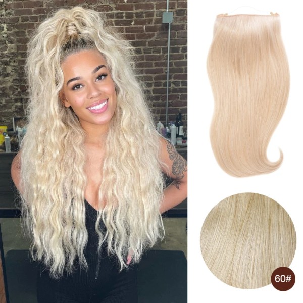 Fish Line One Piece 100% Människohår Förlängning Clip Hårförlängning Ombre Natural Remy Hair Rak hårstrå Blond För kvinnor 60 16 inch 80g