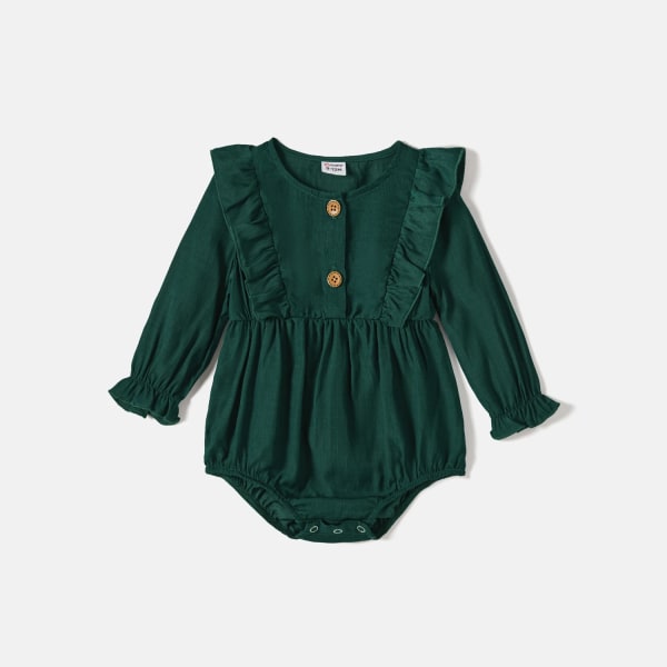 Matchande kläder för familjen Solida rynkade klänningar med bälte och långärmade färgblockskjortor Green Men L