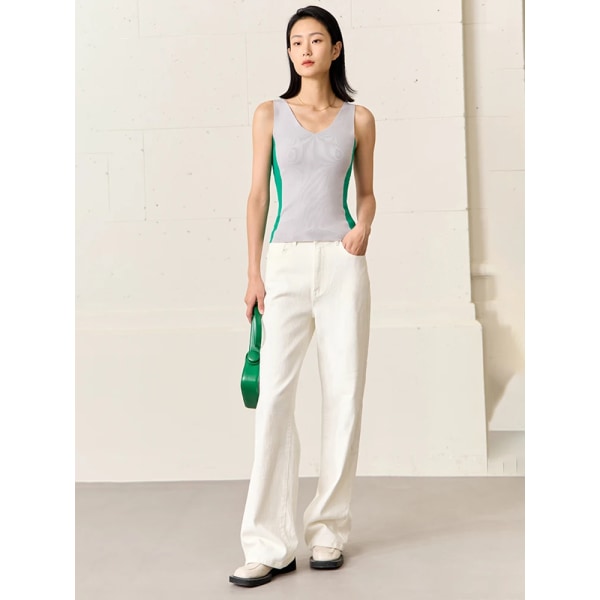 Minimalism Camisole&väst Kontrasterande färger Kvinnokläder 2023 Sommar Nytt ärmlöst kontor dam stickade toppar 72351014 green S