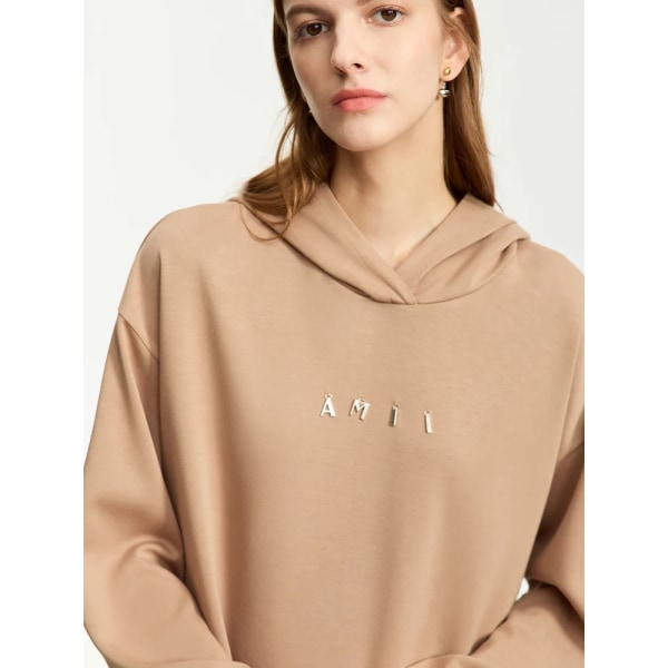 Minimalistiska Hoodies Klänningar För Kvinnor 2023 Höst Nya Lös Rak Metall Bokstav Midi Full Längd Casual Vestidos 12323159 shallow camel XL