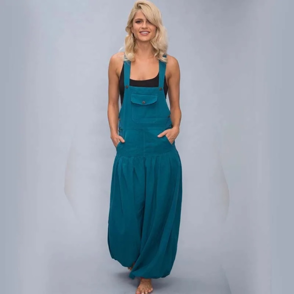 Tunna Jumpsuits för kvinnor Plus Size Ärmlösa rygglösa sidofickor Baggy långa Jumpsuits Dam Lösa Romper Haremsbyxor S-5XL Blue Style1 4XL