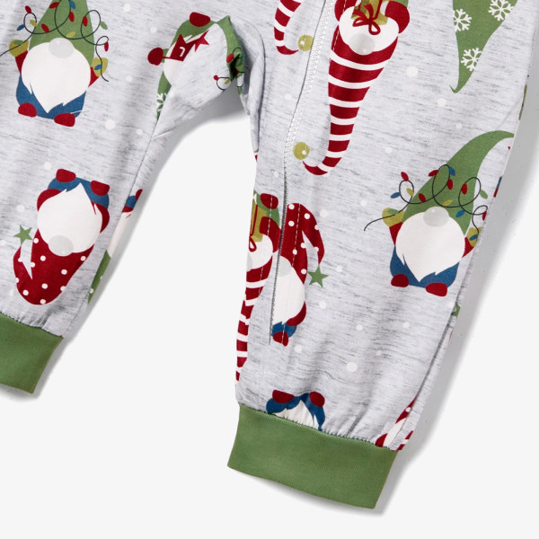 Julfamilj Matchande Gnome All-over Print Långärmad Romper Pyjamas Set (Flamsäker) Green Baby3-6M