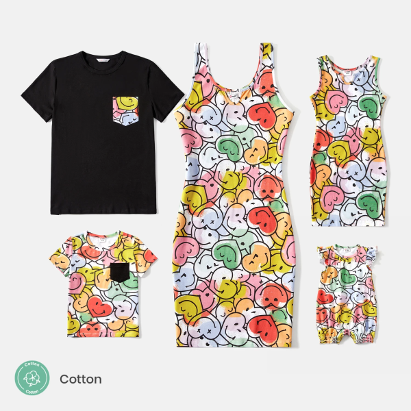 Familjematchande kläder Kortärmade bomullströjor och färgglada print Bodycon Tankklänningar Set Colorful Men XL