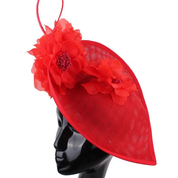 Damfascinatorer Millinery Hat Party Bröllop Sinamay Hat Bred Brätte Fedora Kentucky Derby Headpiece Church Håraccessoarer Red