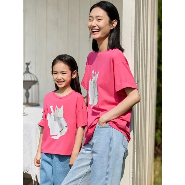 Barn T-shirts Flickor T-shirt 2023 Sommar Mamma och dotter Matchande kläder Familj T-shirts Printed Toppar Barnkläder 22342043 Pink Kid 155 cm