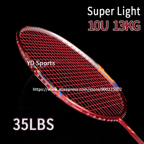 2ST Badmintonracketar i hel kolfiber Superlätt 10U professionell racket med strängväskor 22-35LBS G5 13KG Speed ​​Sports Black