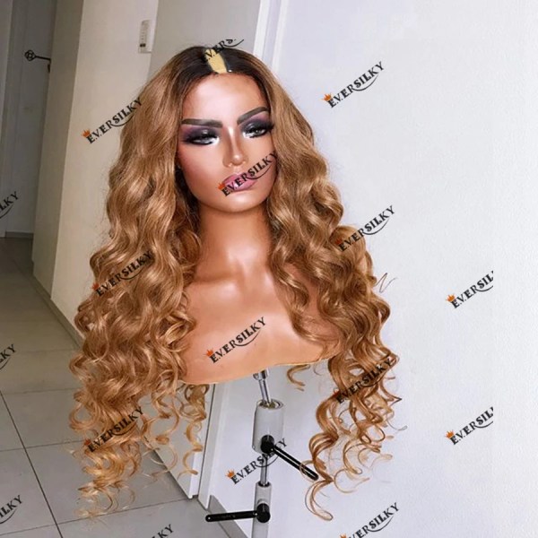 Naturligt människohår Ombre Blond U-del peruk Lösvåg brasiliansk Remy-hår 1X4 V-del maskintillverkad billig peruk för kvinnor Extension U Part wig 12inches