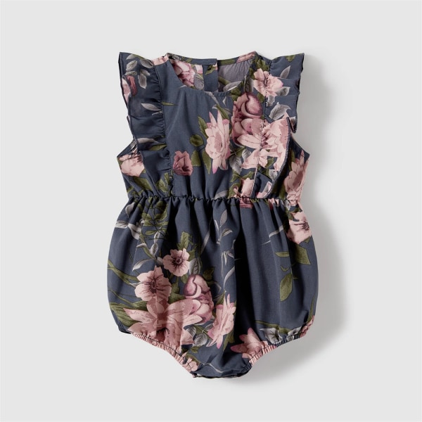 Familjematchande kläder Allover med blommigt print Cami-klänningar med bälte och kortärmade Colorblock-t-shirts-set BLUEWHITE Girl 2 Years