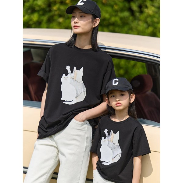 Barn T-shirts Flickor T-shirt 2023 Sommar Mamma och dotter Matchande kläder Familj T-shirts Printed Toppar Barnkläder 22342043 Black Kid XL