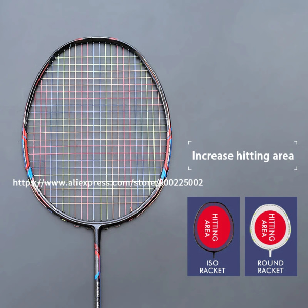 Färgglada strängar Badmintonracket i hel kolfiber med väskor 22-28LBS G5 Ultralätt 4U professionell offensiv racketsport Red