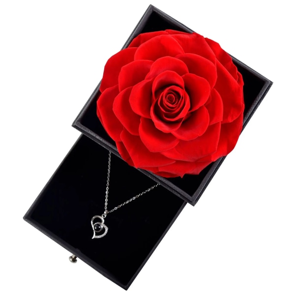 Eternal fresh Rose Smyckeskrin Konserverad Flower Ring Case med halsband Forever Love Bröllop Jul Alla hjärtans present red NO Necklace