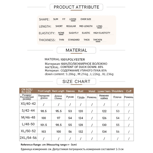 Lång dunjacka med luva dam 2023 Vinter Casual Print dunrockar Varma lösa dragkedja Ytterkläder Dam 12344190 Black S