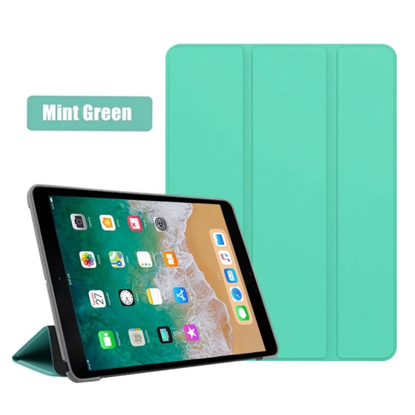 För iPad Air Mini Pro 1 2 3 4 5 6 7 8 9 10 9.7 10.5 11 5. 6. 7. 8. 9. Case Slim Wake Smart Cover PU Läder Tri-fold Coque iPad Mini 4 5 Mint Green