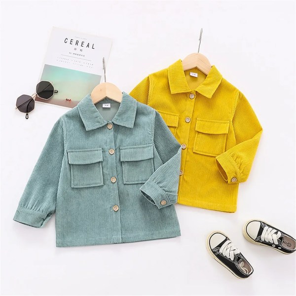 Toddler Flicka/Pojke Lapel Krage Button Down Solid Corduroy Coat Jacka Yellow 18-24 Months