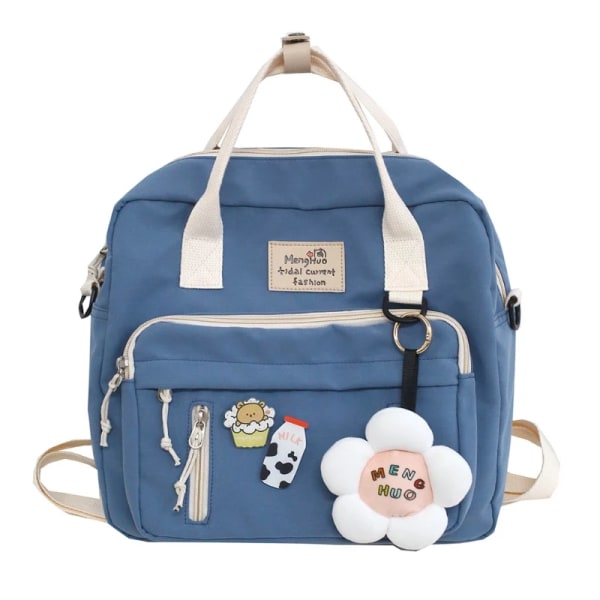 Härlig ryggsäck för kvinnor Kvinnlig Små axelväskor Handväska Tonårsflicka Ring Spänne Bärbar reseväska Blue
