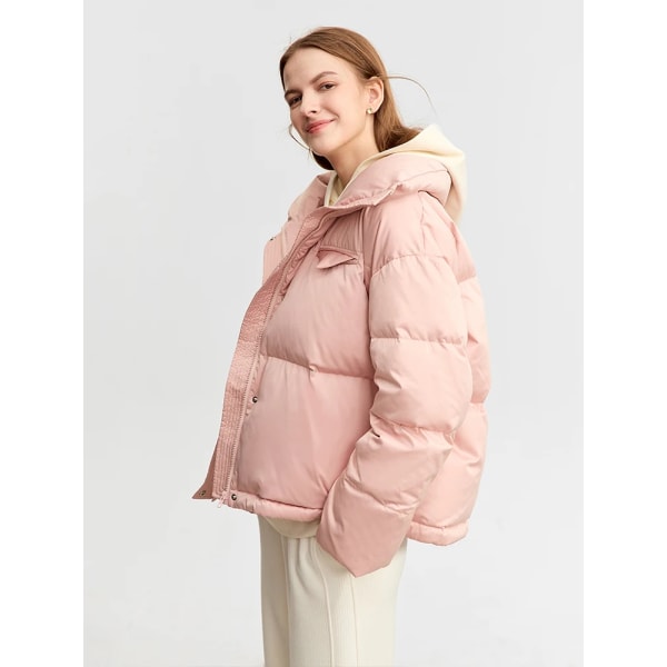 Dunjacka dam 2023 Vinterny Puff Bread Coat Lapel Drop-Soulder Sleeve Kort kontor Dam Ytterkläder 12324054 pink S