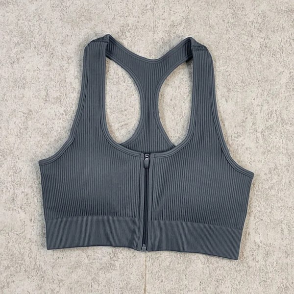 Dragkedja Fitness Sport BH Sömlösa Yoga BH:ar för kvinnor Löpning Träning Sport Crop Top Kvinnliga GYM Kläder Linnen 7 färger Grey Zipper Bra S