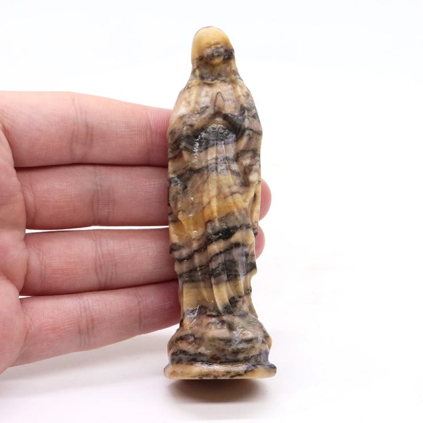 100 mm Madonnafigurer Helande Kristall Natursten Snidade Små Jungfru Maria Jesus-statyer För Hem Juldekoration Gåvor Leopard Skin Jasper 1pcs