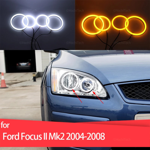 Bilstyling Dubbelfärg Vit Gul LED Halo Ringar Bomullsljus För Ford Focus 2 II Mk2 2004-2008 LED SMD Angel Eyes Kit Lampor