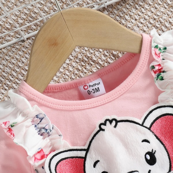 Kläder för baby flicka Jumpsuits Nyfödda bebisartiklar Overaller 95 % bomull Långärmad elefant grafisk set Pink 0-3 Months
