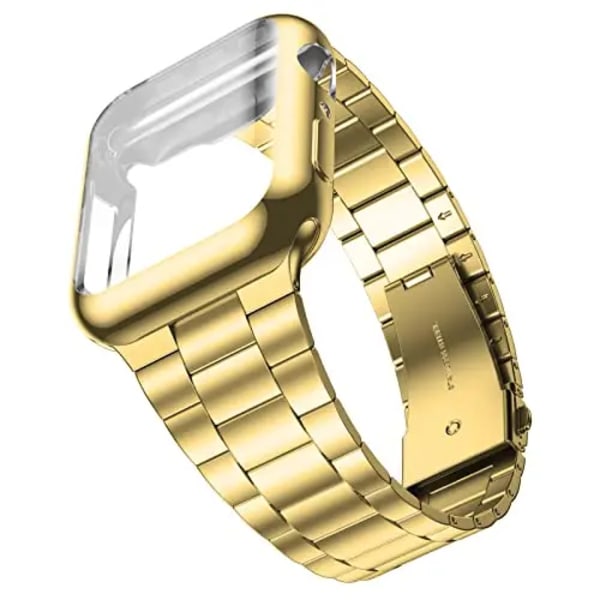 Metallrem + mjukt case För Apple Watch 45 mm 41 mm 44 mm 42 mm 40 mm 38 mm Watch Armband i rostfritt stål för iwatch 7 6 5 4 3 2 SE Gold with Case For 40mm