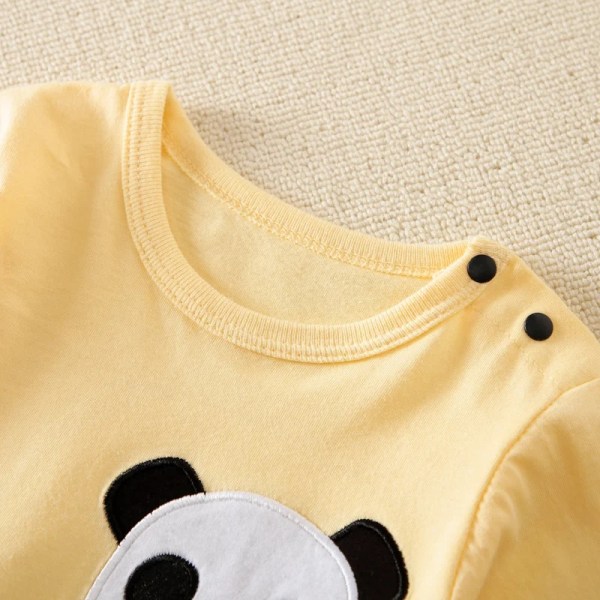 100 % bomull baby pojke/tjej tecknad panda mönster långärmad skarvbyxa Pale Yellow 6-9 Months