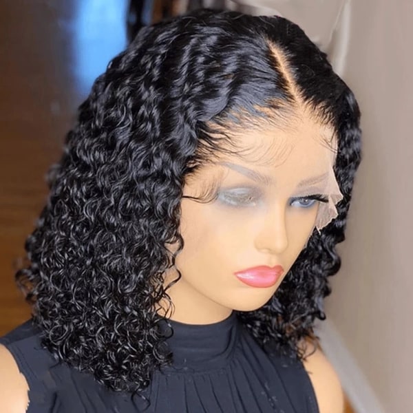 Brazilian Short Curly Bob Spets Front Människohår Peruk PrePluck With Baby Hår Djupvågsfrontal Peruk För Kvinnor Vattenvåg Spetsperuk 16inches 5*1